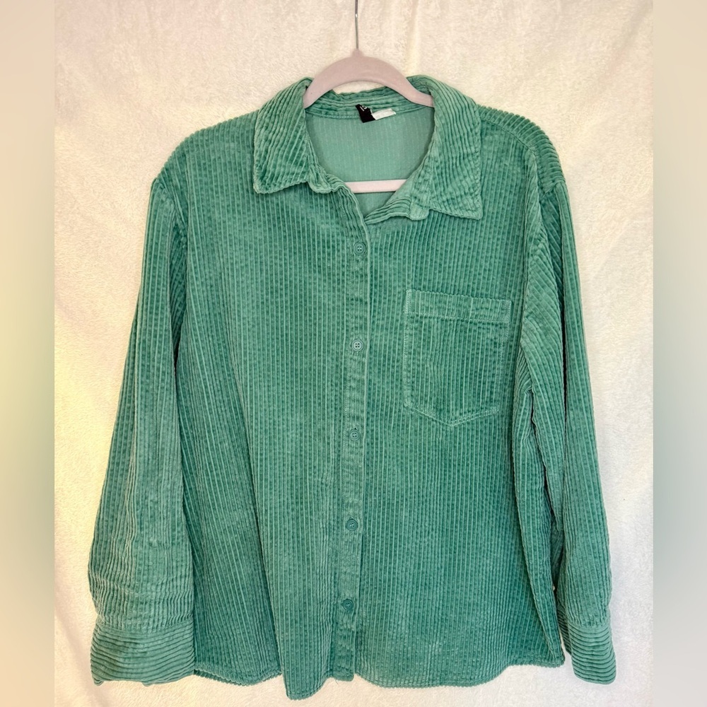 H&M Teal Corduroy Button-Up Shirt